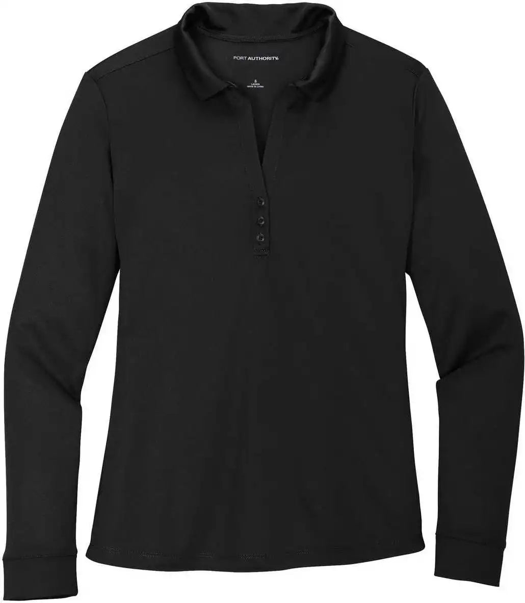 Port Authority L540ls Ladies Silk Touch Performance Long Sleeve Polo - Black