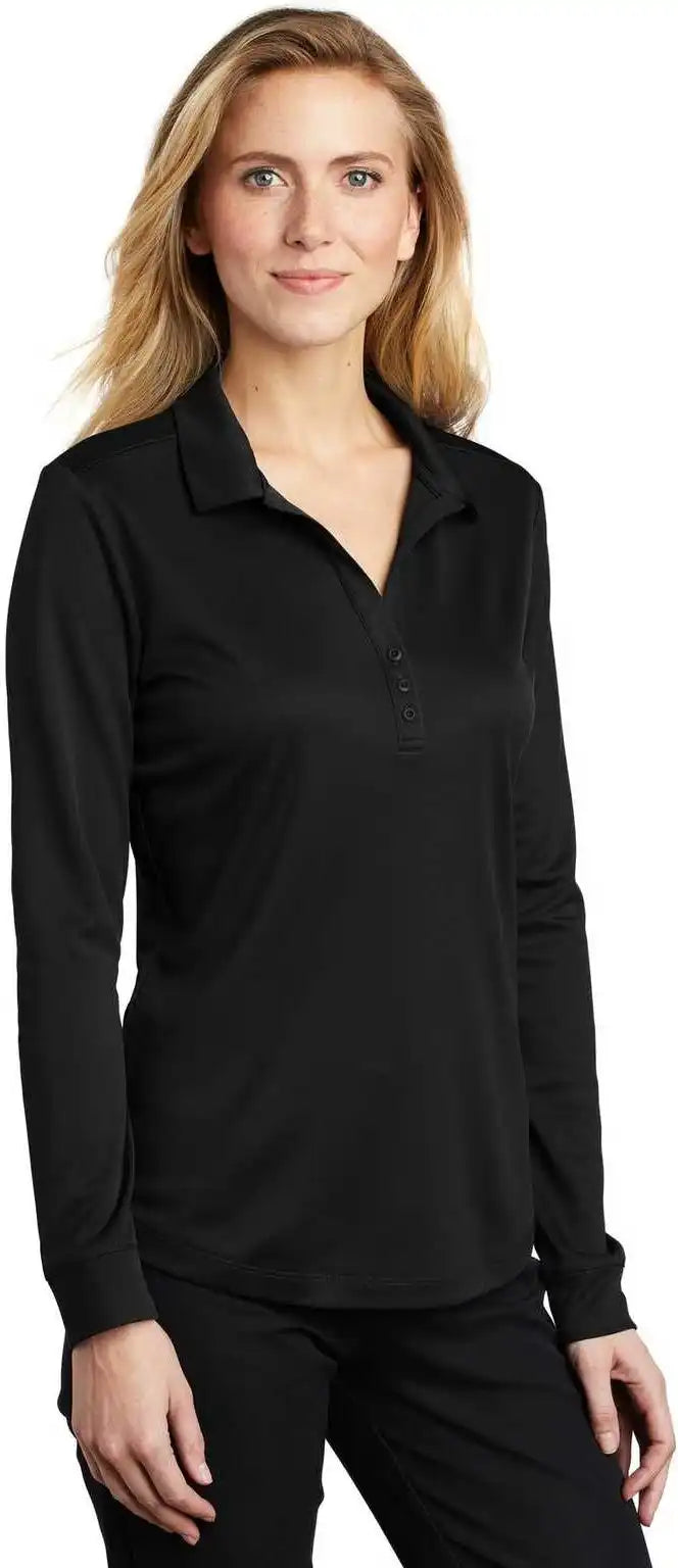 Port Authority L540ls Ladies Silk Touch Performance Long Sleeve Polo - Black