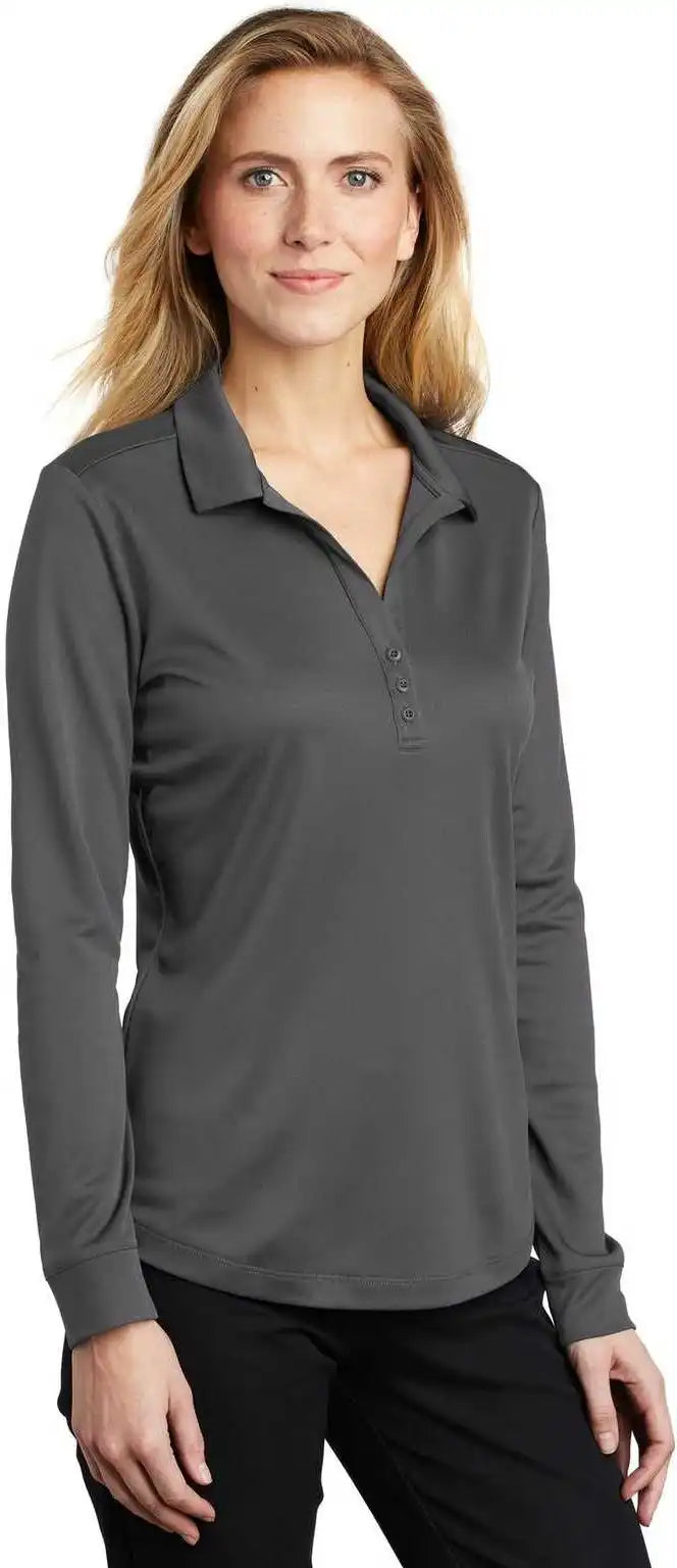 Port Authority L540ls Ladies Silk Touch Performance Long Sleeve Polo Steel Gray