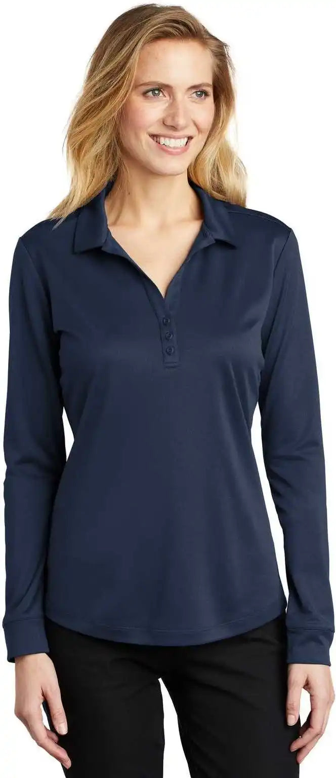 Port Authority L540ls Ladies Silk Touch Performance Long Sleeve Polo - Navy