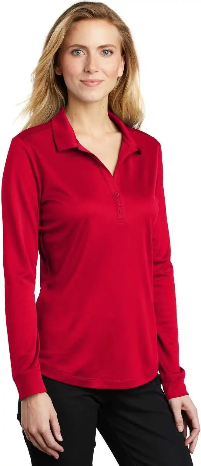 Port Authority L540ls Ladies Silk Touch Performance Long Sleeve Polo - Red