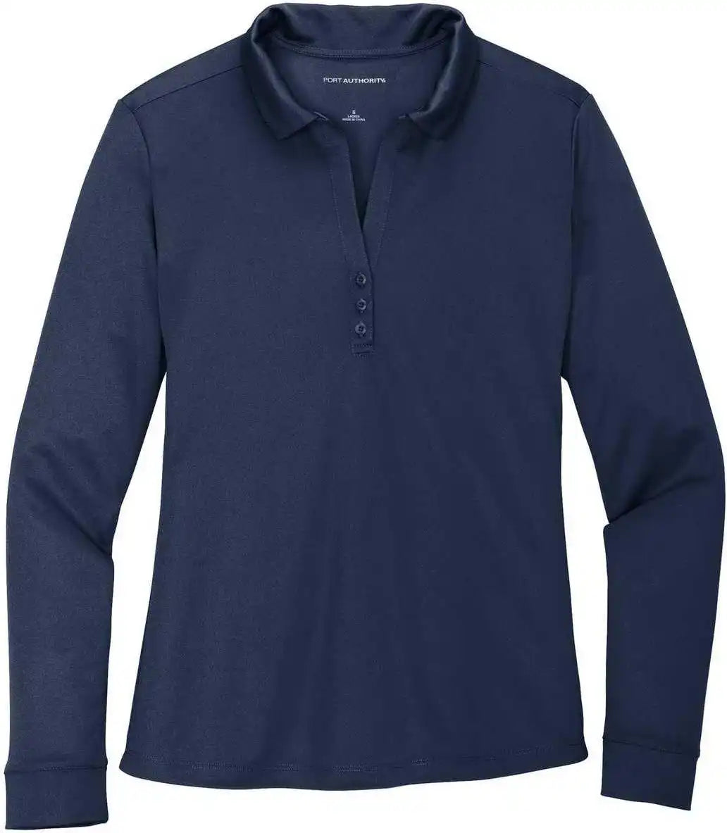 Port Authority L540ls Ladies Silk Touch Performance Long Sleeve Polo - Navy