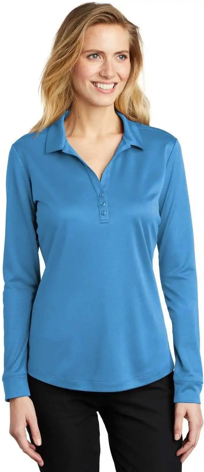 Port Authority L540ls Ladies Silk Touch Performance Long Sleeve Polo - Carolina Blue