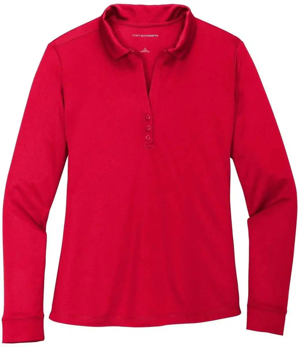 Port Authority L540ls Ladies Silk Touch Performance Long Sleeve Polo - Red