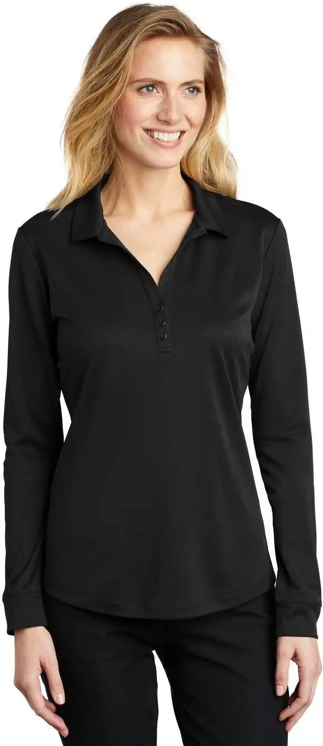 Port Authority L540ls Ladies Silk Touch Performance Long Sleeve Polo - Black