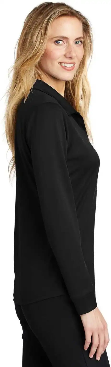 Port Authority L540ls Ladies Silk Touch Performance Long Sleeve Polo - Black