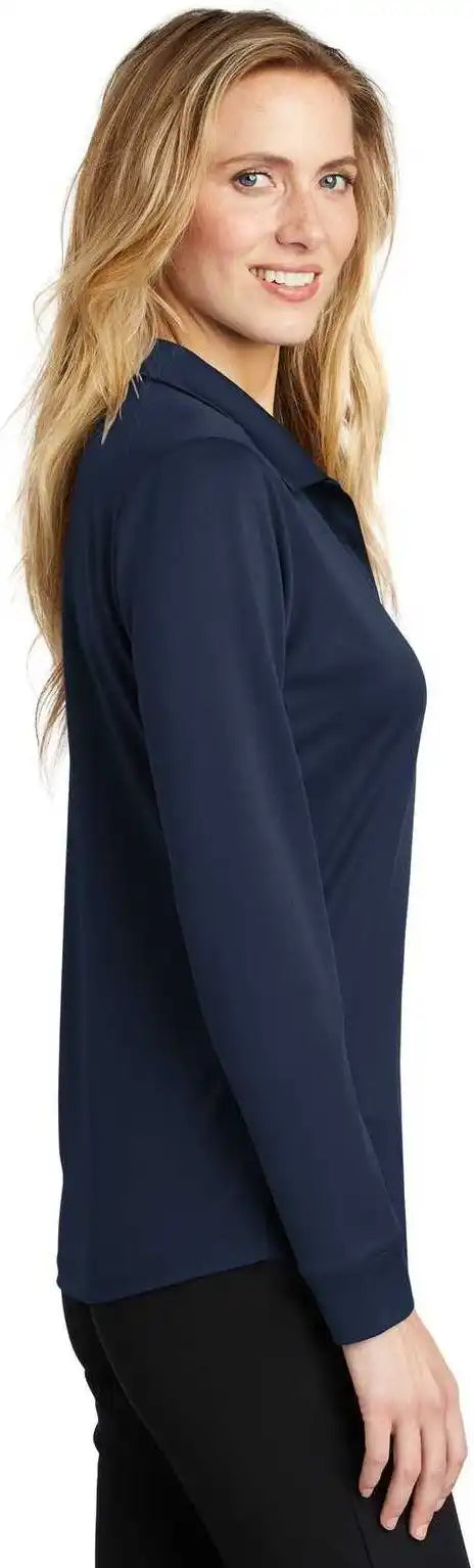 Port Authority L540ls Ladies Silk Touch Performance Long Sleeve Polo - Navy