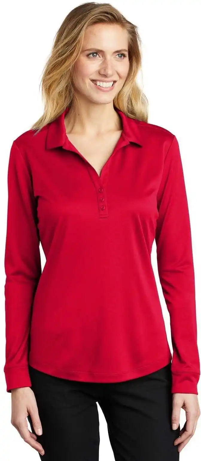 Port Authority L540ls Ladies Silk Touch Performance Long Sleeve Polo - Red