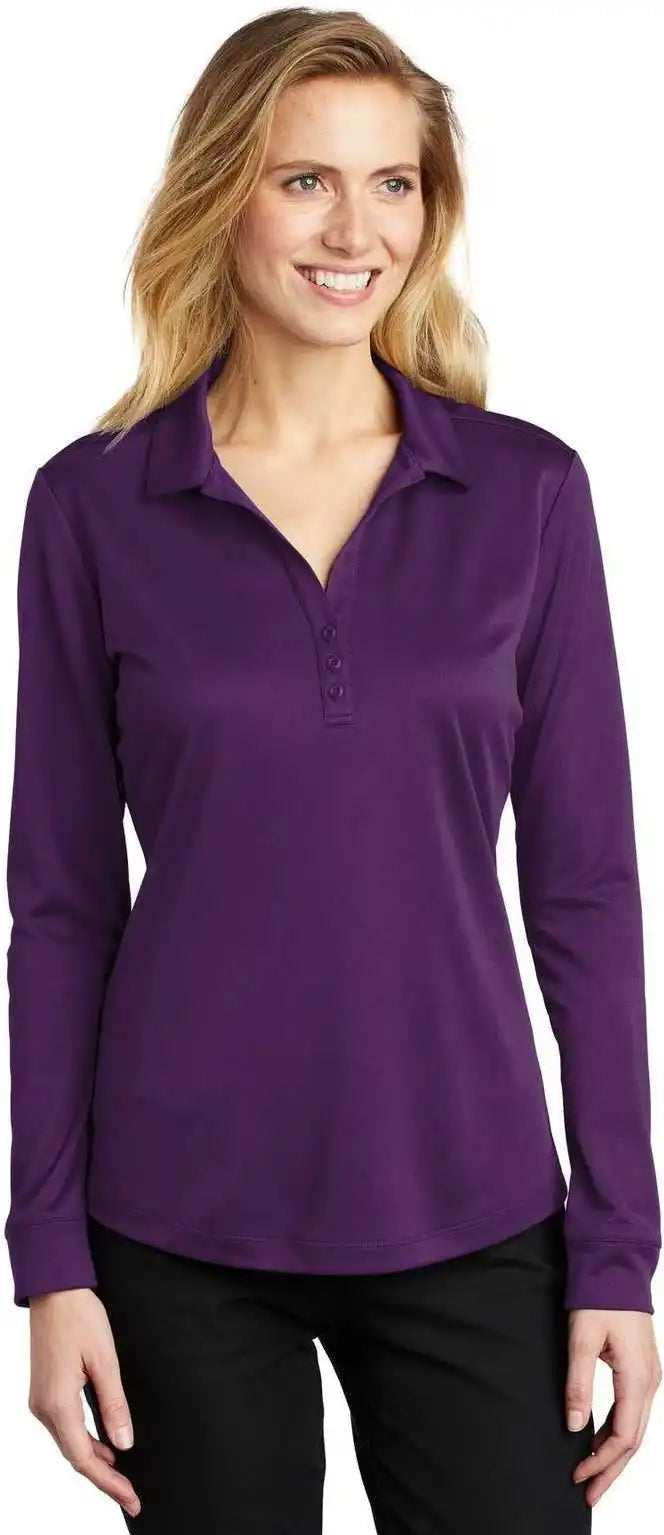 Port Authority L540ls Ladies Silk Touch Performance Long Sleeve Polo - Bright Purple