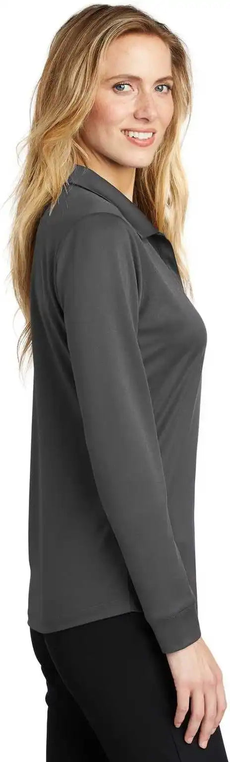 Port Authority L540ls Ladies Silk Touch Performance Long Sleeve Polo Steel Gray