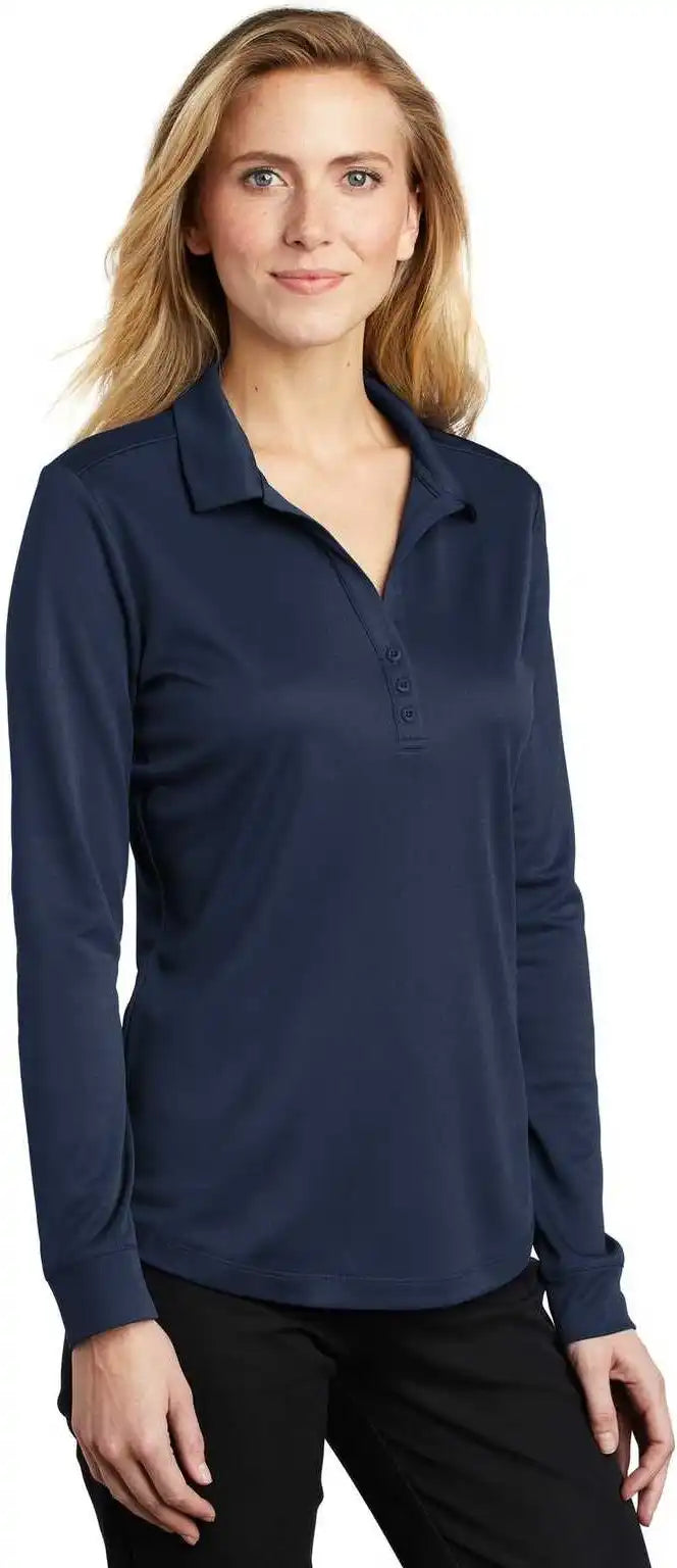 Port Authority L540ls Ladies Silk Touch Performance Long Sleeve Polo - Navy
