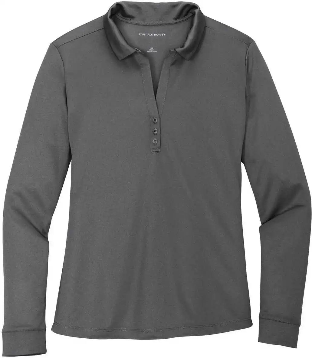 Port Authority L540ls Ladies Silk Touch Performance Long Sleeve Polo Steel Gray