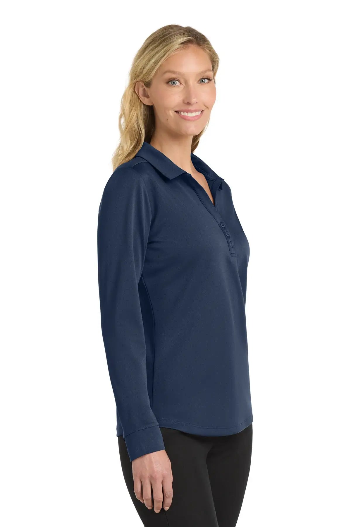 Port Authority L540ls Women’s Silk Touch Performance Long Sleeve Polo - Navy