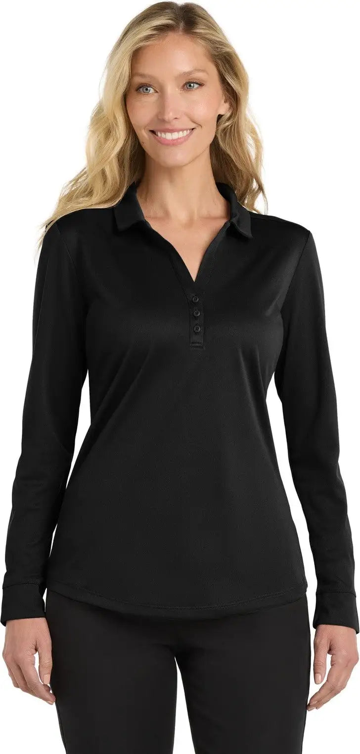 Port Authority L540ls Women’s Silk Touch Performance Long Sleeve Polo - Black - Ladies Xs