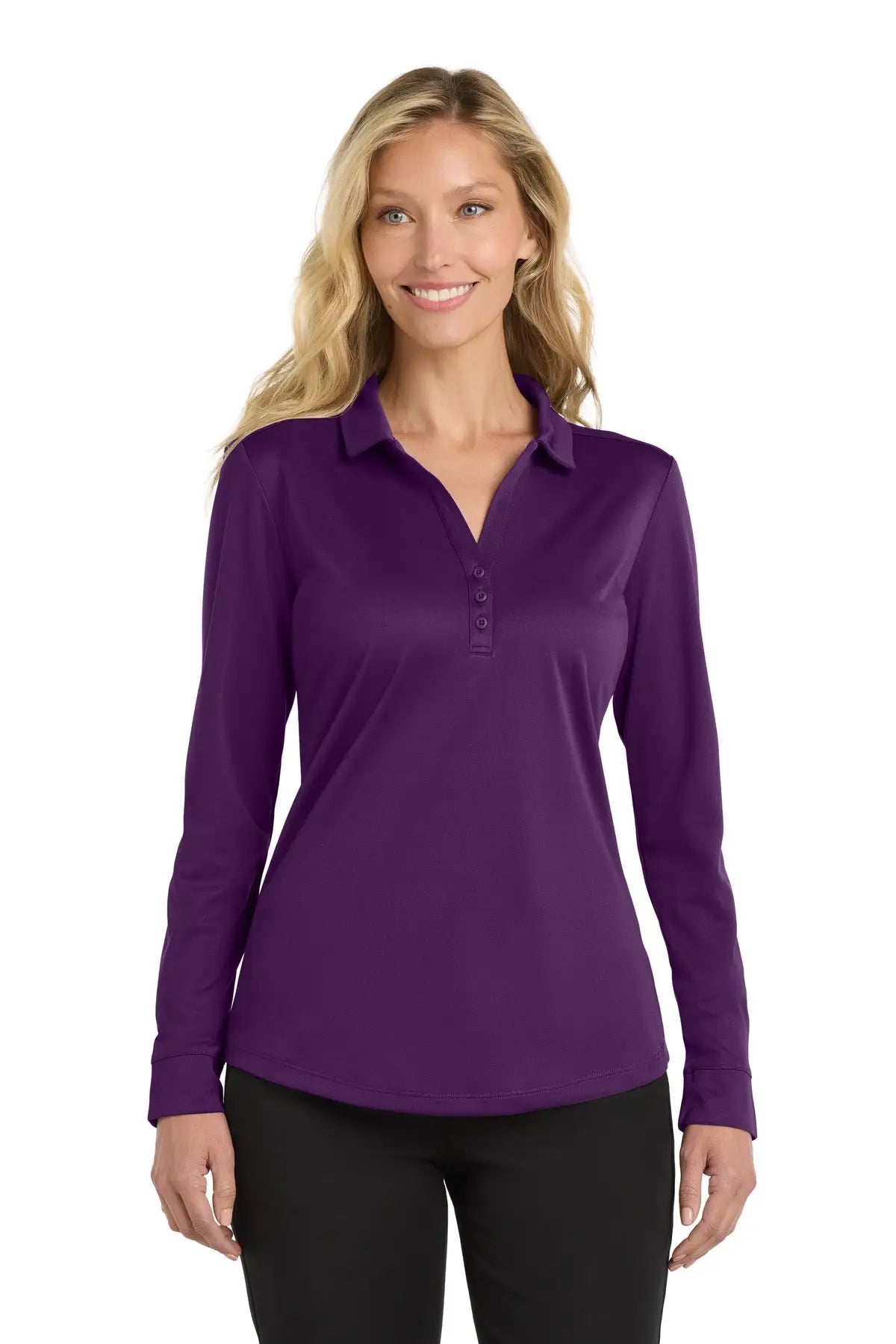 Port Authority L540ls Women’s Silk Touch Performance Long Sleeve Polo - Bright Purple - Ladies Xs