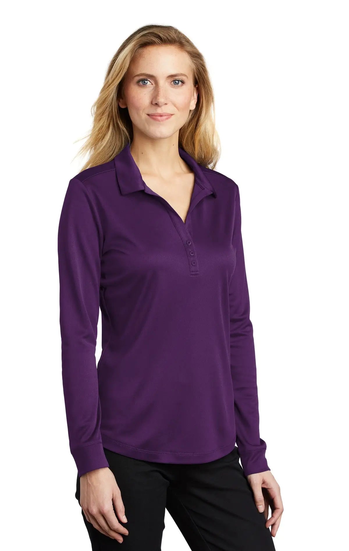 Port Authority L540ls Women’s Silk Touch Performance Long Sleeve Polo - Bright Purple