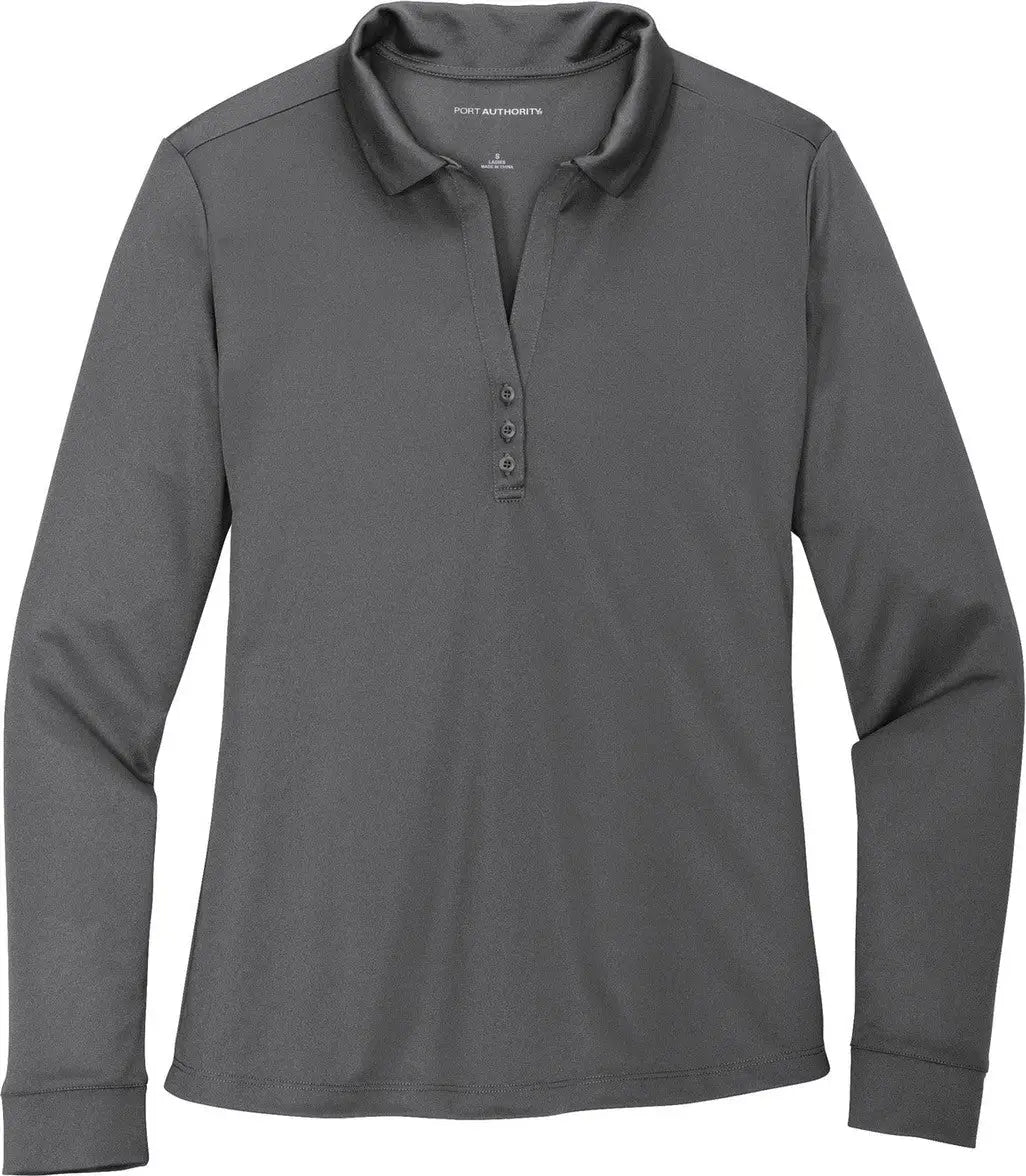 Port Authority L540ls Women’s Silk Touch Performance Long Sleeve Polo - Steel Gray