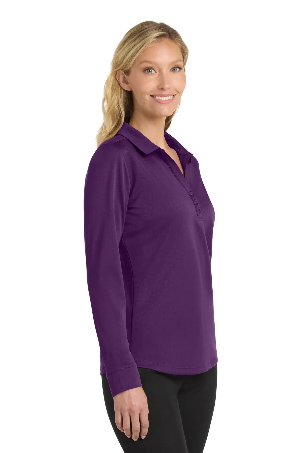 Port Authority L540ls Women’s Silk Touch Performance Long Sleeve Polo - Bright Purple