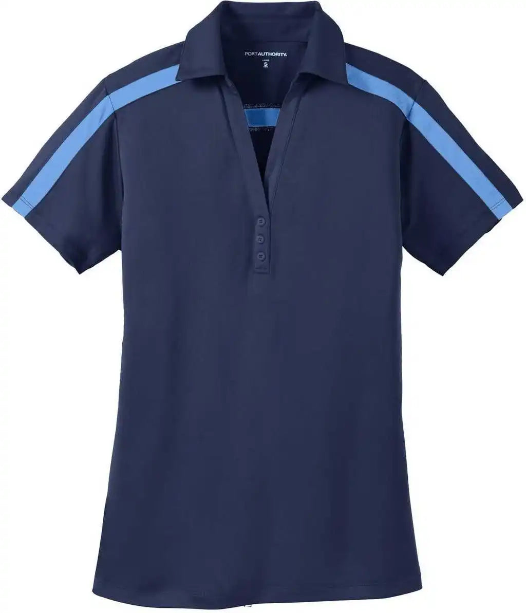 Port Authority L547 Ladies Silk Touch Performance Colorblock Stripe Polo Navy Carolina Blue