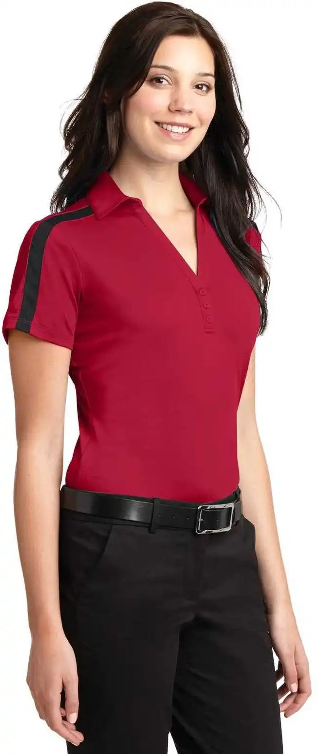 Port Authority L547 Ladies Silk Touch Performance Colorblock Stripe Polo - Red Black