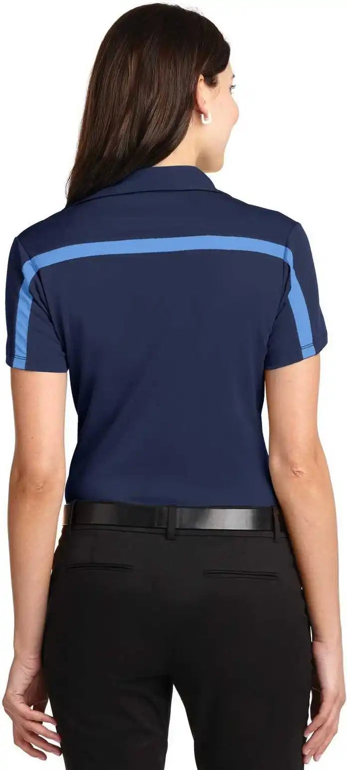Port Authority L547 Ladies Silk Touch Performance Colorblock Stripe Polo Navy Carolina Blue