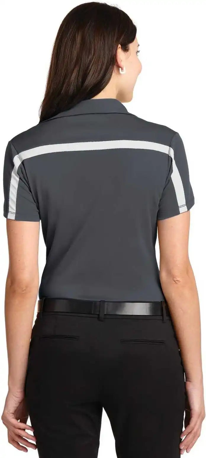 Port Authority L547 Ladies Silk Touch Performance Colorblock Stripe Polo - Steel Gray White