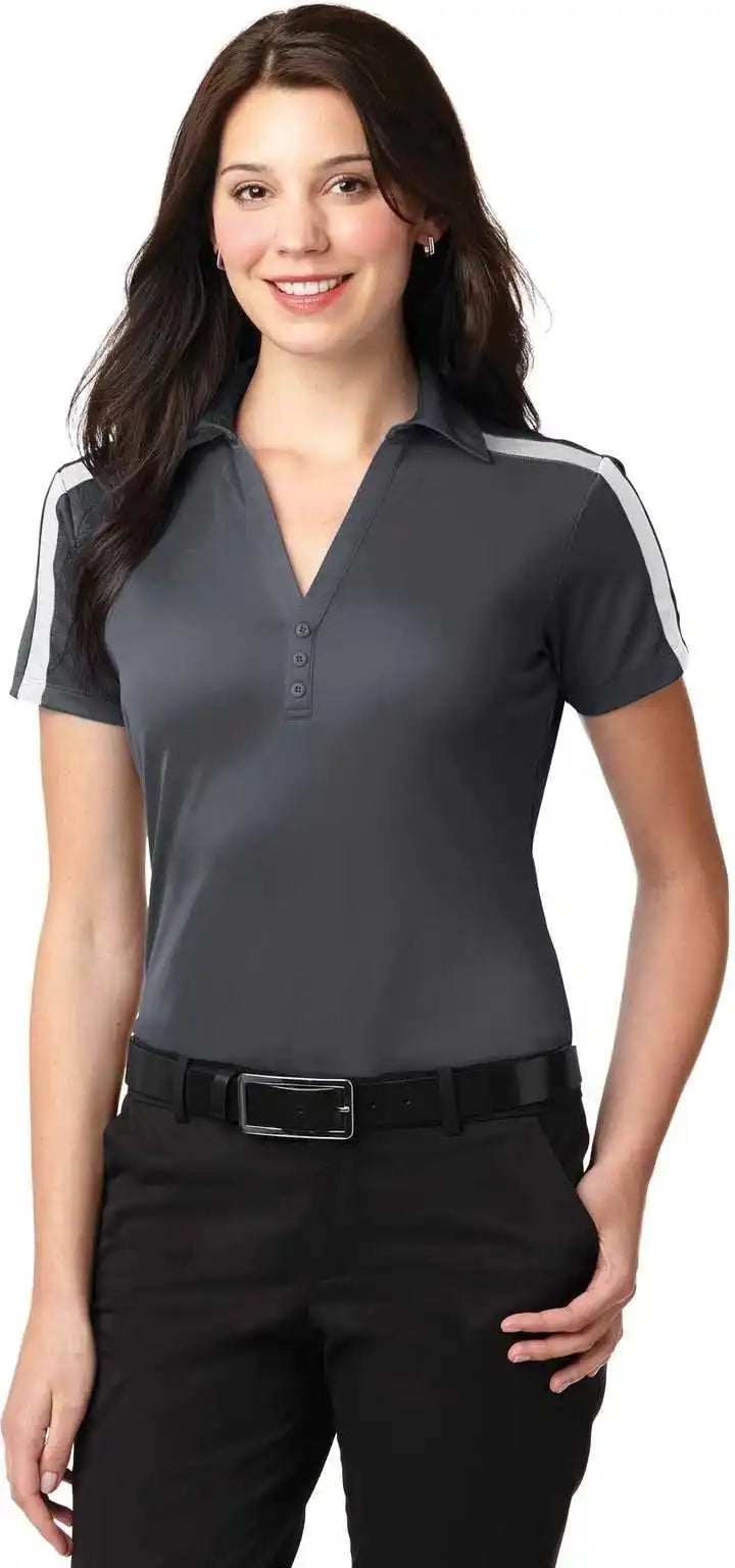 Port Authority L547 Ladies Silk Touch Performance Colorblock Stripe Polo - Steel Gray White