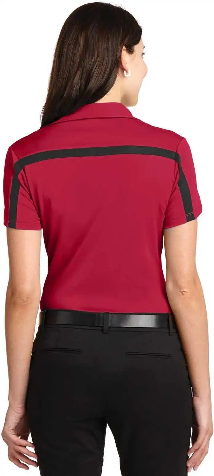 Port Authority L547 Ladies Silk Touch Performance Colorblock Stripe Polo - Red Black