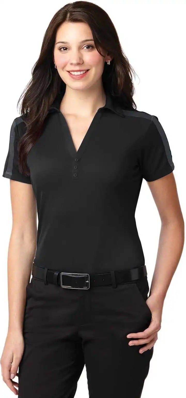 Port Authority L547 Ladies Silk Touch Performance Colorblock Stripe Polo - Black Steel Gray
