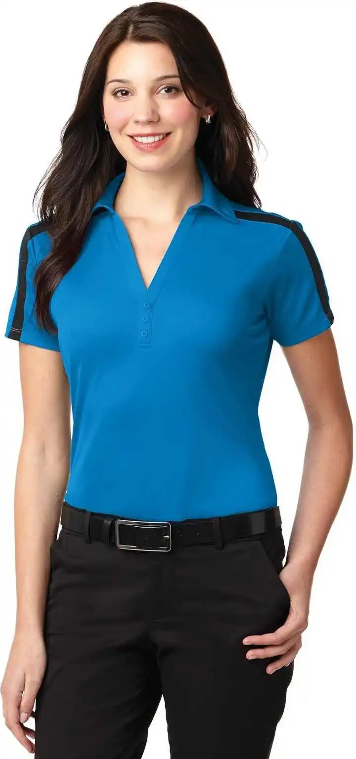 Port Authority L547 Ladies Silk Touch Performance Colorblock Stripe Polo Brilliant Blue Black