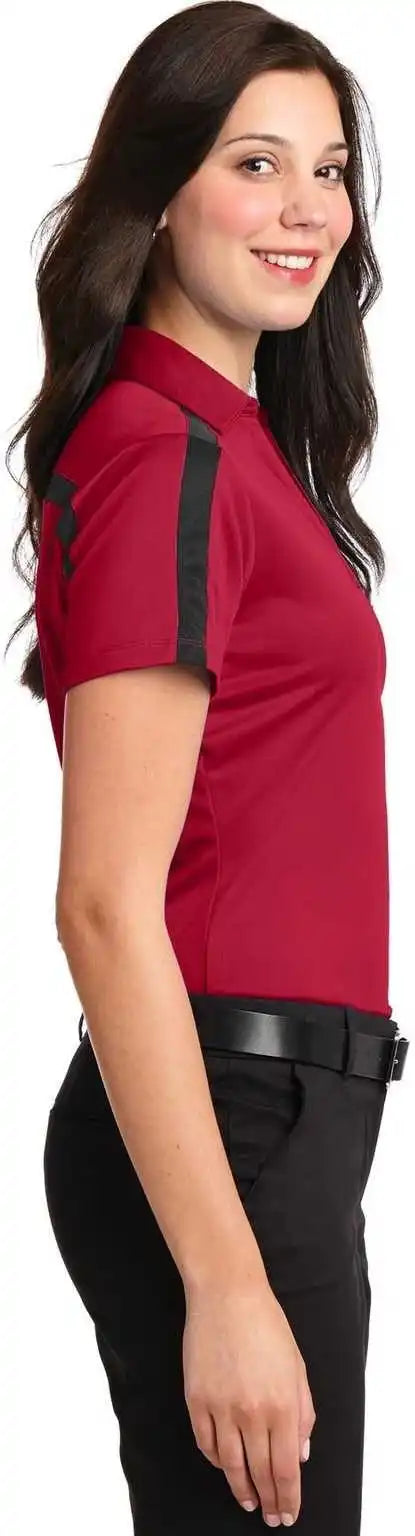 Port Authority L547 Ladies Silk Touch Performance Colorblock Stripe Polo - Red Black