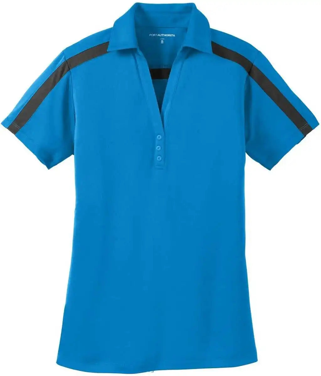 Port Authority L547 Ladies Silk Touch Performance Colorblock Stripe Polo Brilliant Blue Black