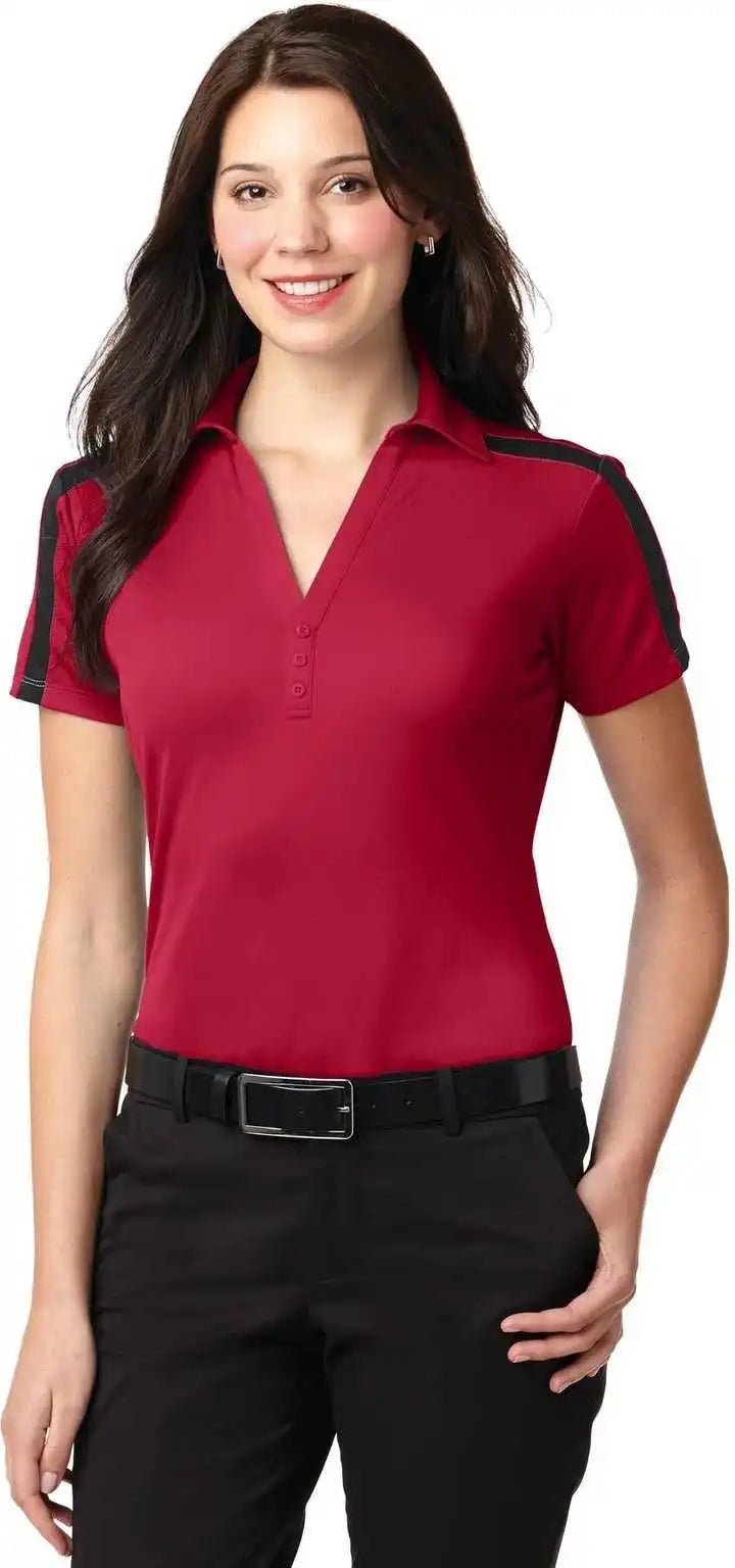 Port Authority L547 Ladies Silk Touch Performance Colorblock Stripe Polo - Red Black