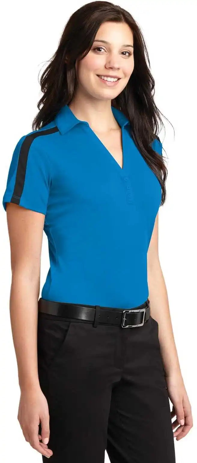 Port Authority L547 Ladies Silk Touch Performance Colorblock Stripe Polo Brilliant Blue Black