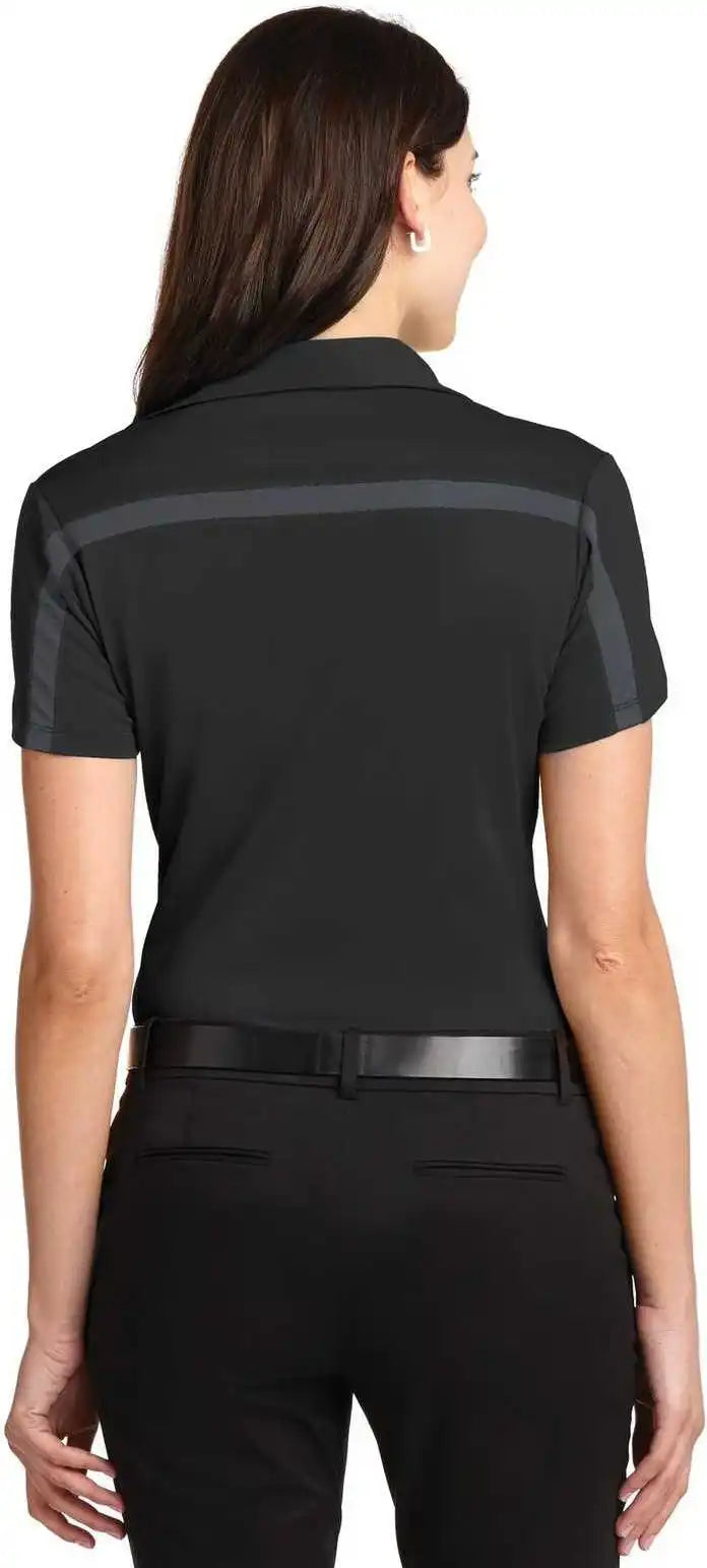 Port Authority L547 Ladies Silk Touch Performance Colorblock Stripe Polo - Black Steel Gray