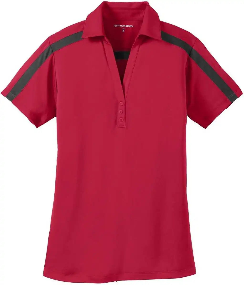 Port Authority L547 Ladies Silk Touch Performance Colorblock Stripe Polo - Red Black