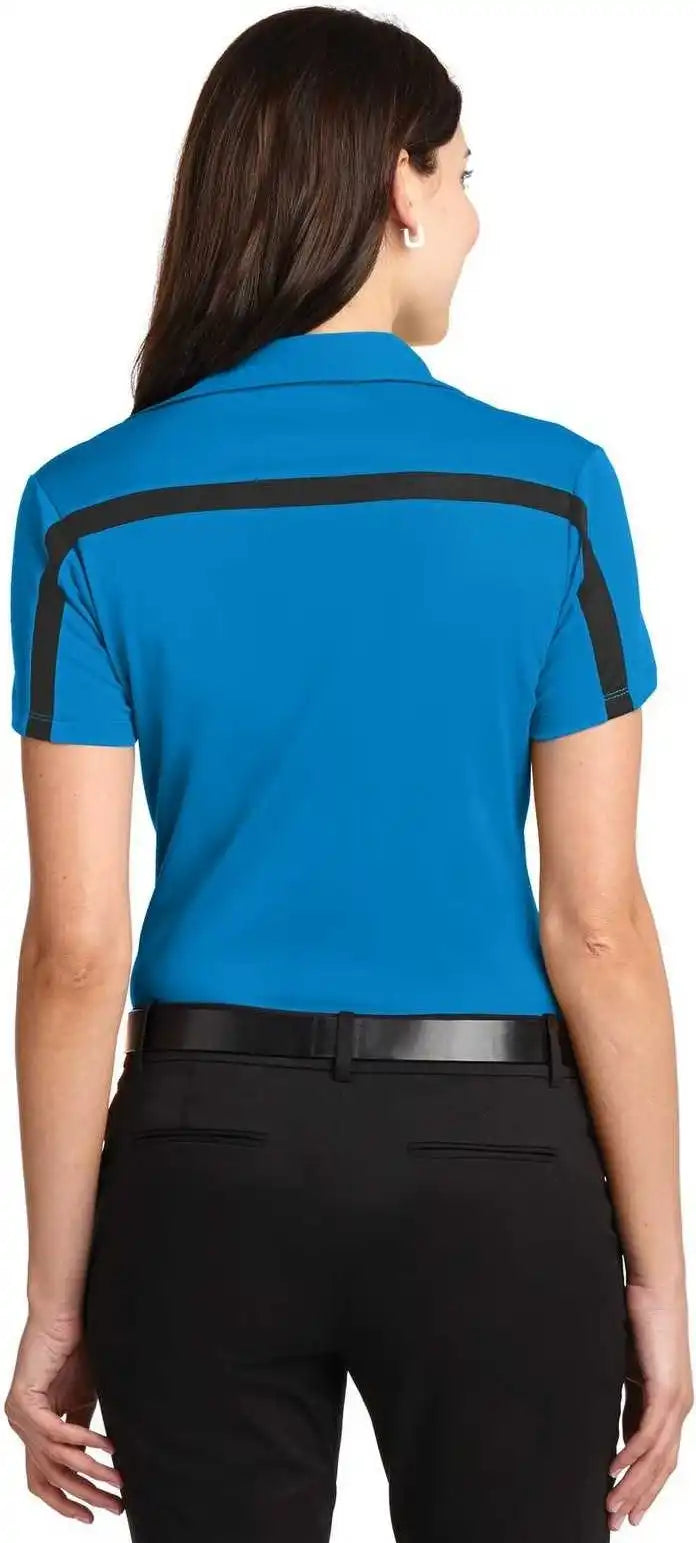 Port Authority L547 Ladies Silk Touch Performance Colorblock Stripe Polo Brilliant Blue Black