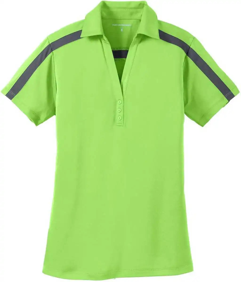 Port Authority L547 Ladies Silk Touch Performance Colorblock Stripe Polo - Lime Steel Gray