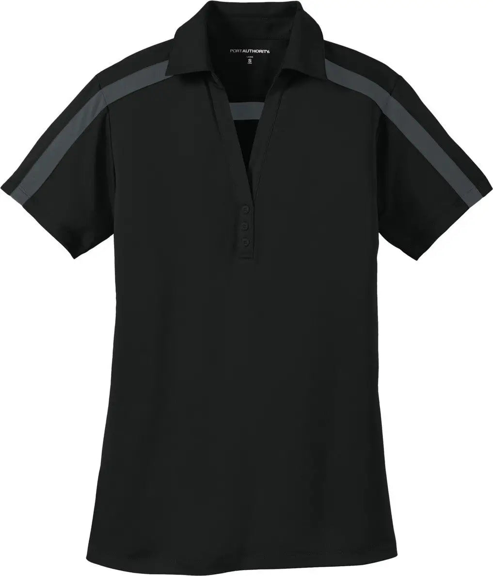 Port Authority L547 Women’s Silk Touch Performance Colorblock Stripe Polo - Black Steel Gray