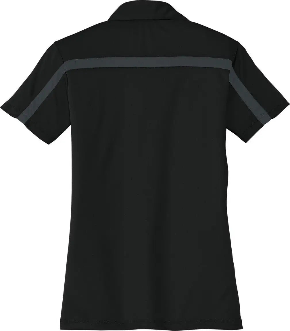 Port Authority L547 Women’s Silk Touch Performance Colorblock Stripe Polo - Black Steel Gray