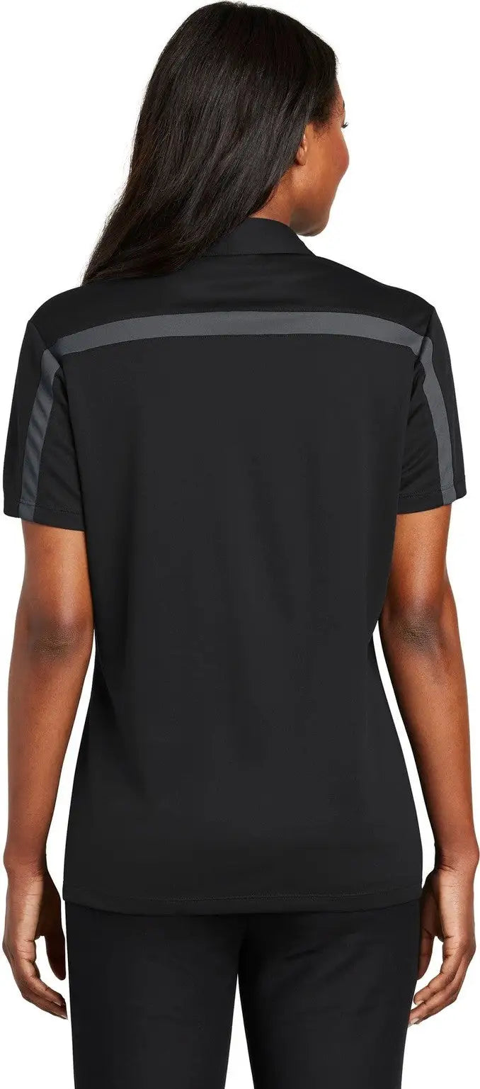 Port Authority L547 Women’s Silk Touch Performance Colorblock Stripe Polo - Black Steel Gray