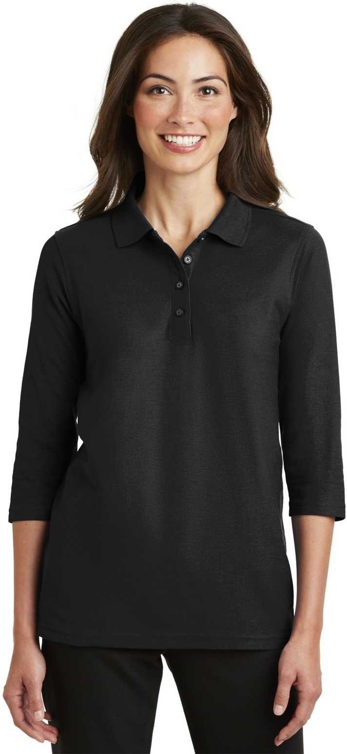 Port Authority L562 Ladies Silk Touch 3/4-sleeve Polo - Black