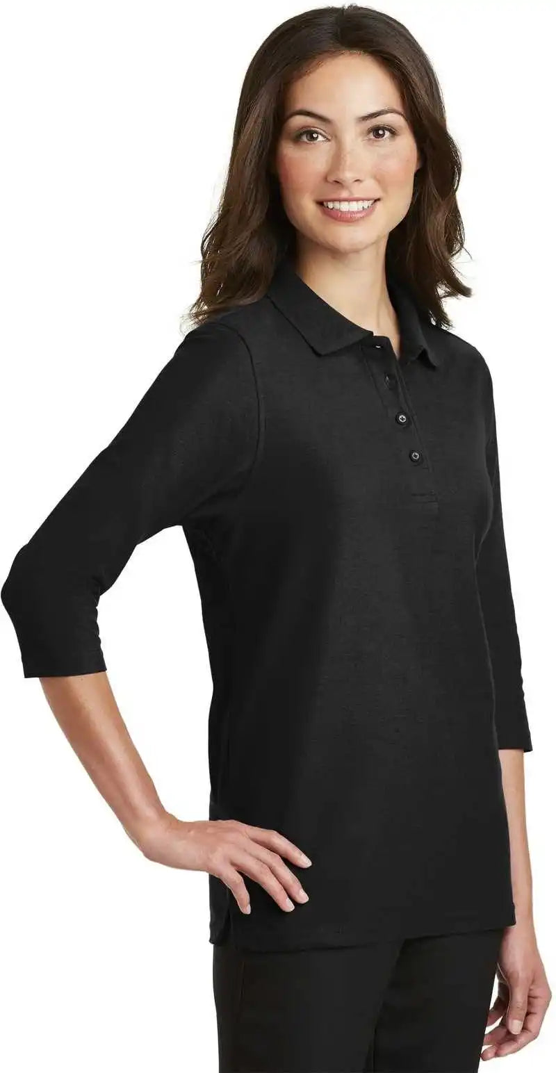 Port Authority L562 Ladies Silk Touch 3/4 Sleeve Polo Black