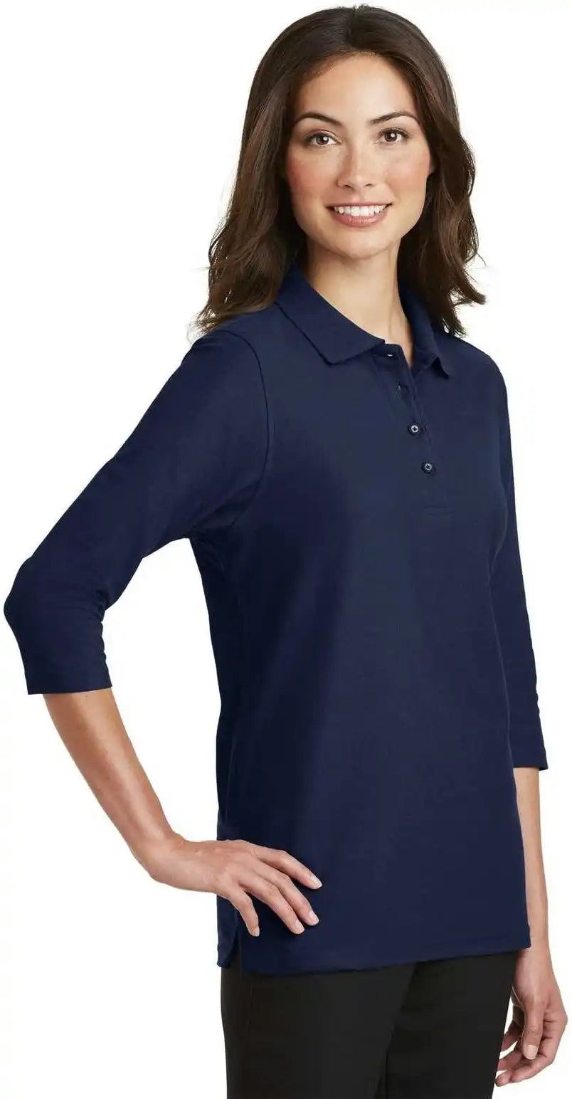 Port Authority L562 Ladies Silk Touch 3/4 Sleeve Polo Navy