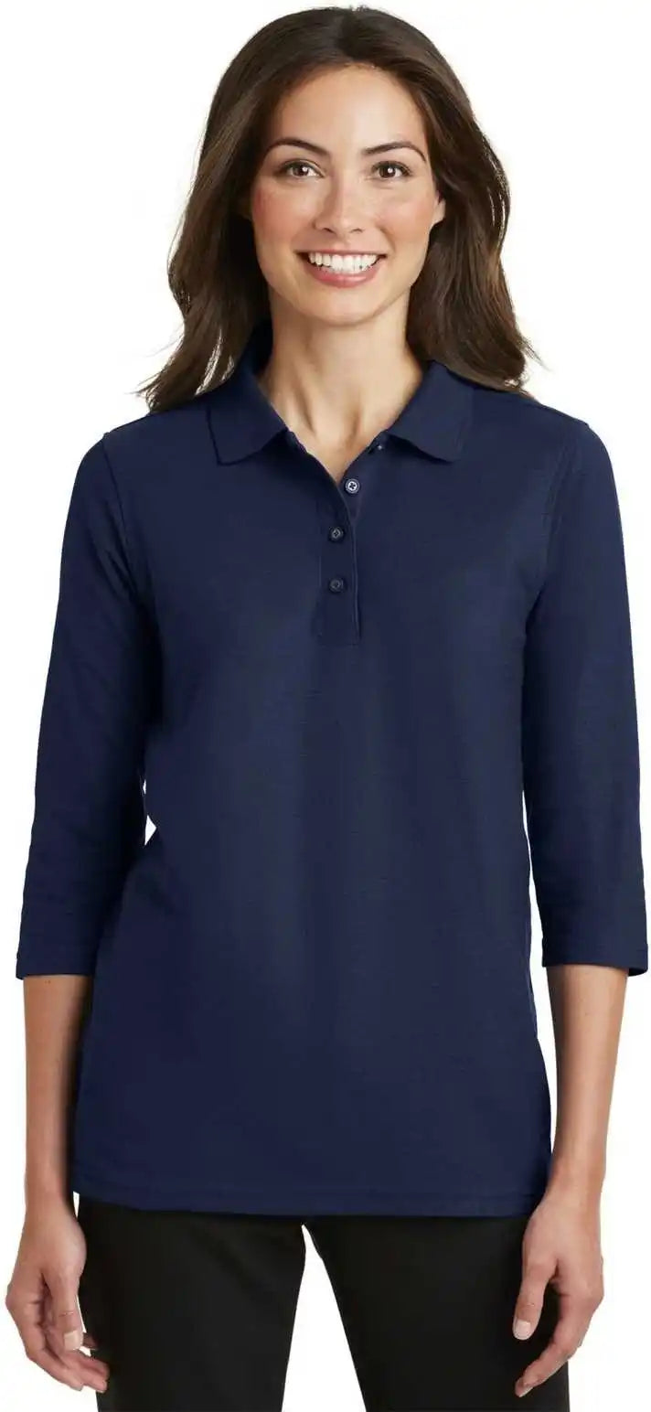 Port Authority L562 Ladies Silk Touch 3/4 Sleeve Polo Navy