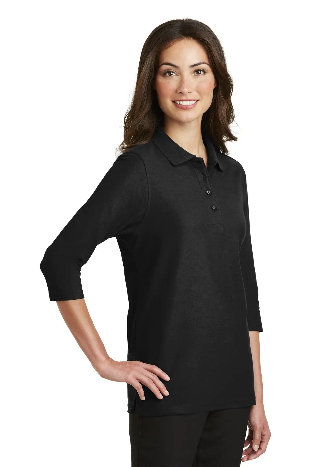 Port Authority L562 Women’s Silk Touch 3/4-sleeve Polo - Black