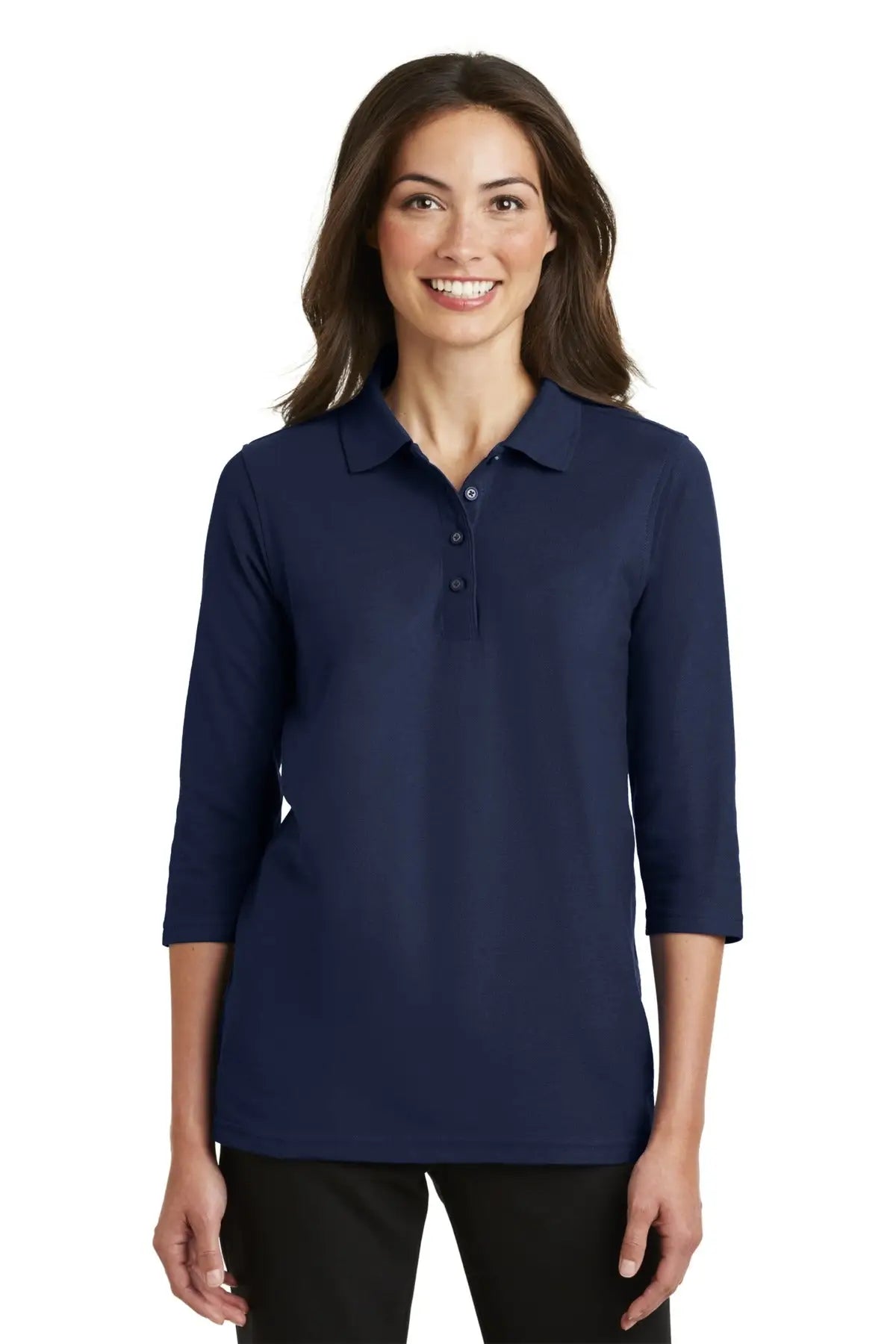 Port Authority L562 Women’s Silk Touch 3/4-sleeve Polo - Navy - Ladies Xs