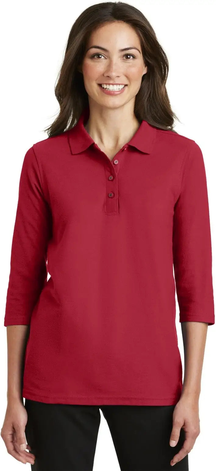Port Authority L562 Women’s Silk Touch 3/4-sleeve Polo - Red - Ladies Xs