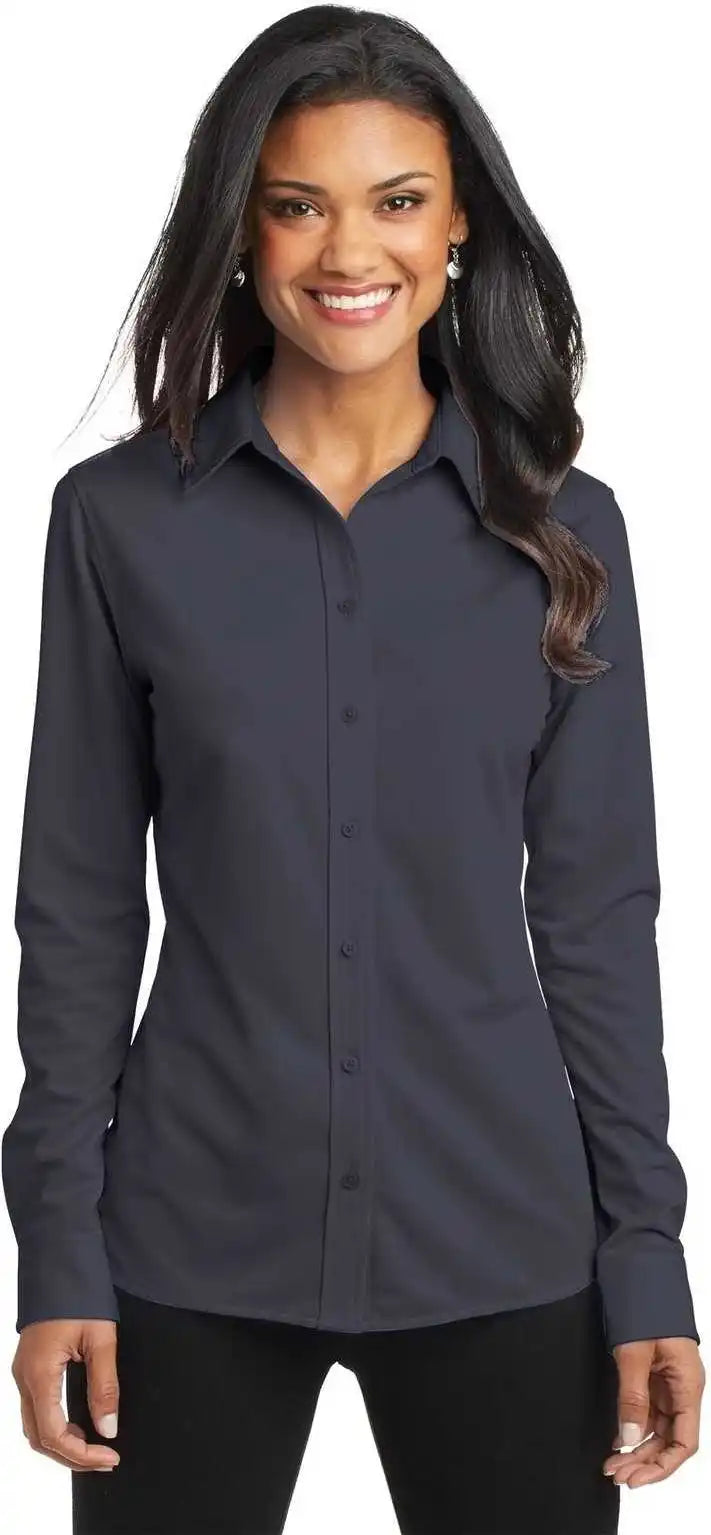 Port Authority L570 Ladies Dimension Knit Dress Shirt Battleship Gray