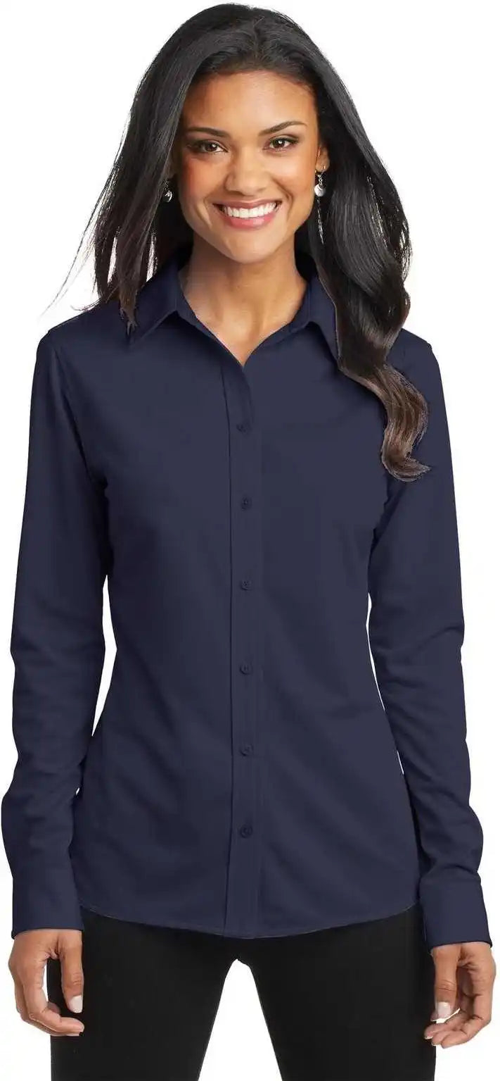 Port Authority L570 Ladies Dimension Knit Dress Shirt Dark Navy